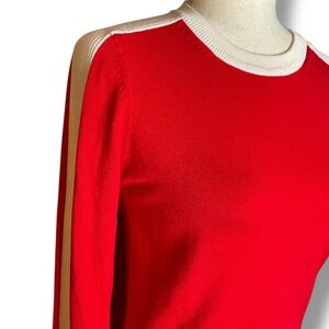 Zara Knit Red & Cream Crewneck Pullover Sweater Size Medium